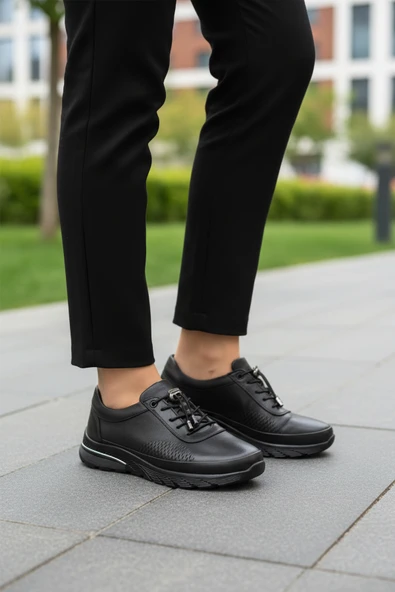 Aspor Siyah Hakiki Deri Kadın Casual Ayakkabı - Resim 3