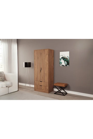 ZEYTUNHOME Moderno Mini 2 Kapaklı 2 Çekmeceli Gardırop – Kompakt Tasarım, Modern Görünüm - 2