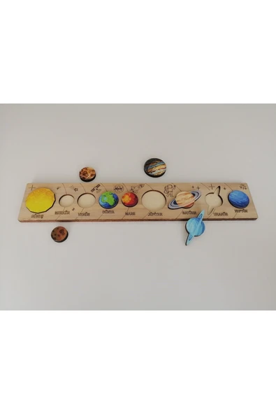 Ahşap Renkli Güneş Sistemi Gezegenler - 2