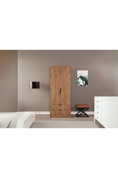 ZEYTUNHOME Moderno Mini 2 Kapaklı 2 Çekmeceli Gardırop – Kompakt Tasarım, Modern Görünüm