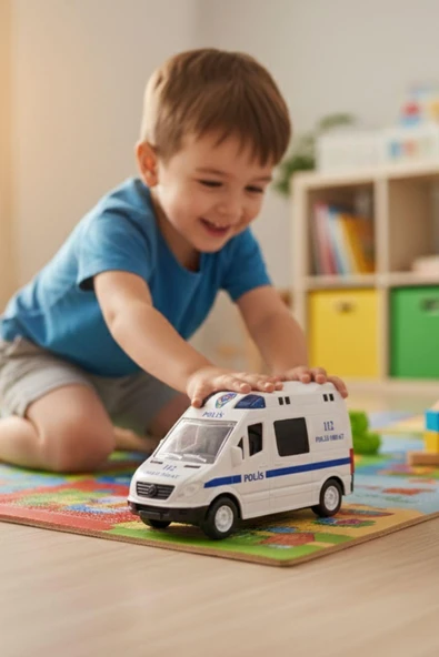Sesli ve Işıklı Polis Aracı – Sürtme Güçlü Oyuncak Araç (112 Polis İmdat) - 4