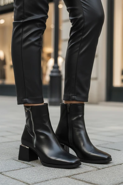 Pierre Cardin Siyah Parlak İçi Polarlı Fermuarlı Kadın Topuklu Bot - 3