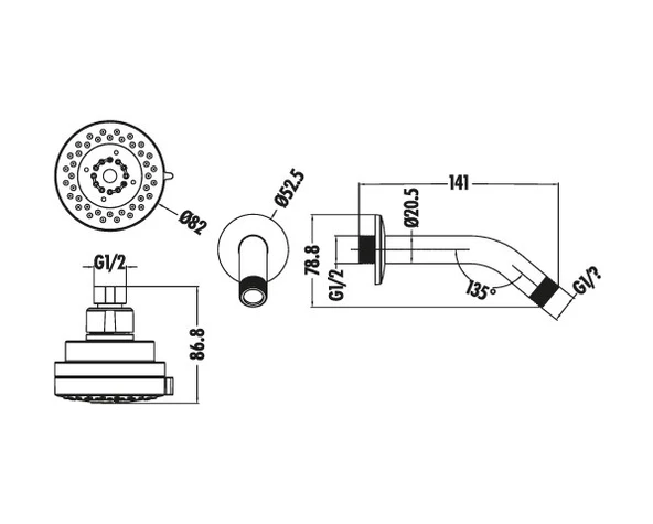 Ankastre Duş Başlığı (Duvardan) 3 Fonksiyonlu DS.SH035 - 2