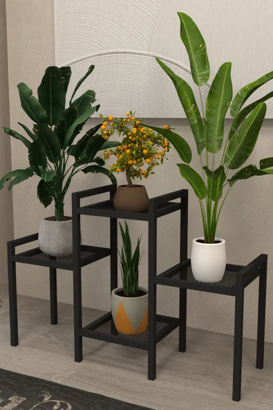 AJU Saksılık Çiçeklik 4 Katlı Metal Saksı Standı Ev Bahçe Balkon Mobilyası Dekoratif Raf Uzun Ömürlü - 4