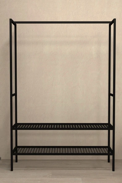 AJU Gardırop Açık Elbise Askılığı Ayakkabılık Metal Butik Askılık 2Raflı Çok Amaçlı Modern Elbise Dolabı - 6