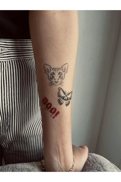 One Spray Tattoo Halloween Dövme Şablon Seti ve Siyah Sprey - Resim 3