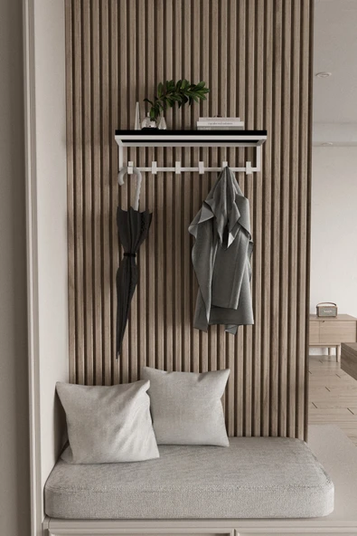 AJU Portmanto Duvar Askısı 6 Kanca Geniş Askılık Elbise Palto Şemsiye Askısı Banyo Mutfak Ev Askılığı - 4