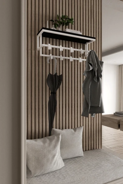 AJU Raflı Metal Duvar Askılığı – Modern Ceket, Mont, Havlu ve Şemsiye Askısı - 5