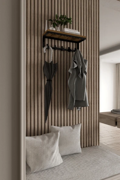 AJU Modern Portmanto Duvar Tipi Askılık ve Raf Ceket Şemsiye Çanta Havlu Elbise Posta Hol Koridor Askısı - 5