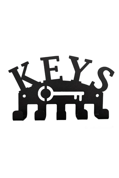 AJU Anahtar Askılığı Keys Yazılı Dekoratif Metal Tasarım Anahtarlık Paslanmaz Hediyelik Siyah