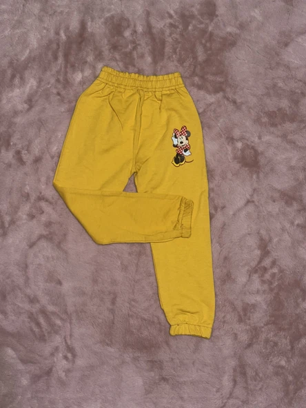 3-9 yaş kız çocuk tavşan baskılı paça lastikli eşofman hardal ürün görseli