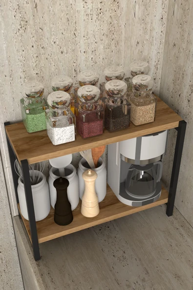 AJU Tezgah Üstü Raf Masaüstü Ayaklı Organizer Mutfak Banyo Düzenleyici Baharatlık Kitaplık Yüksek Raflı - 4