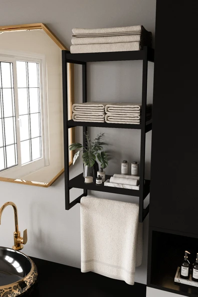 AJU Havluluk Duvar Rafı 3 Katlı Raf Banyo Mutfak Düzenleyici Modern Geniş Depolama Rafı Şık Havlu Askısı - 4