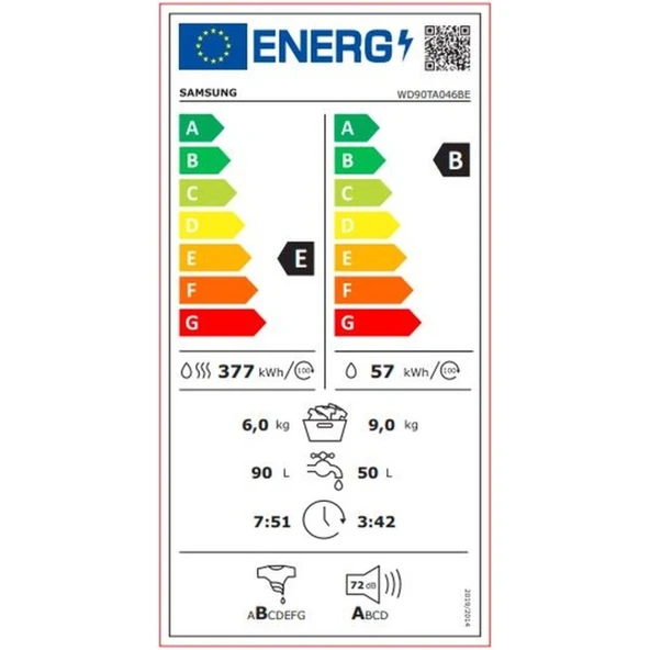 Samsung WD5000T WD90TA046BE1AH 1400 Devir 9+6 KG Kurutmalı Çamaşır Makinesi - Resim 6
