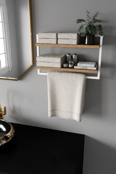AJU Havluluk 2Katlı Kitaplık Aksesuar Rafı Ev Banyo Mutfak Düzenleyici Duvara Kolay Monte Çok Amaçlı Raf - 4