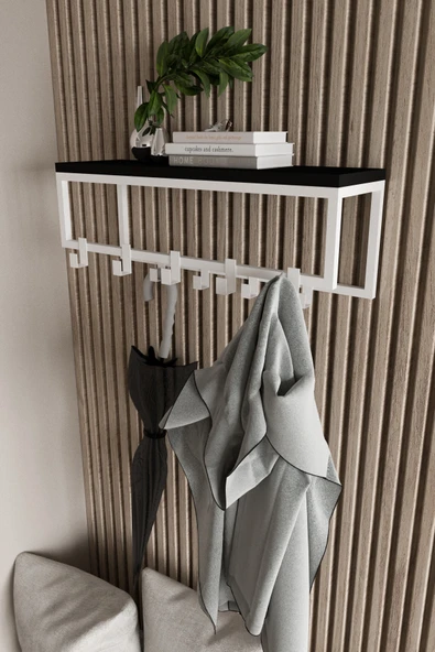 AJU Modern Duvar Askılığı | Raflı Metal Askılık | Dekoratif Giriş ve Antre Düzenleyici - 5