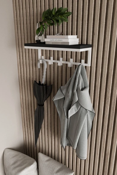 AJU Modern Portmanto Duvar Tipi Askılık ve Raf Ceket Şemsiye Çanta Havlu Elbise Posta Hol Koridor Askısı