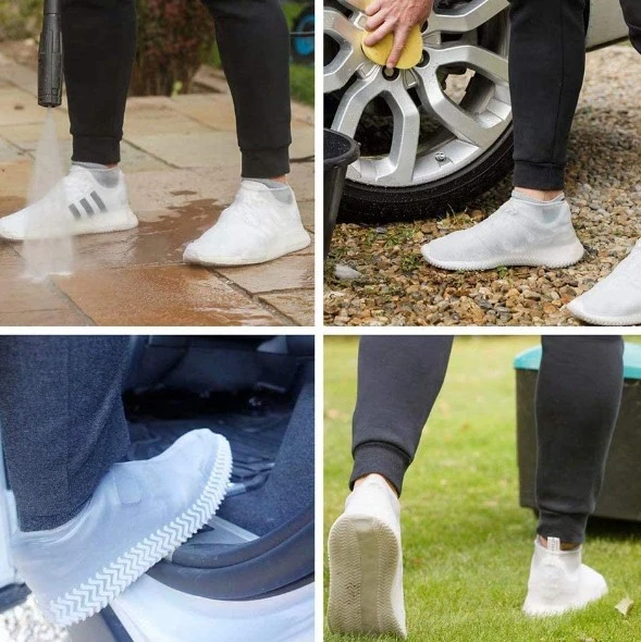 Silikon Ayakkabı Kılıfı Kaymaz Su Kir Geçirmez  M Beden Beyaz - Resim 5