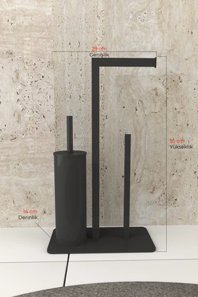 AJU Tuvalet Kağıtlığı Yedekli Tuvalet Fırçası Standı Metal Ağır Devrilmez Modern Wc Kağıtlık Tutacağı - 7