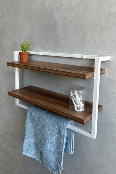 AJU Havluluk 2Katlı Kitaplık Aksesuar Rafı Ev Banyo Mutfak Düzenleyici Duvara Kolay Monte Çok Amaçlı Raf - 2