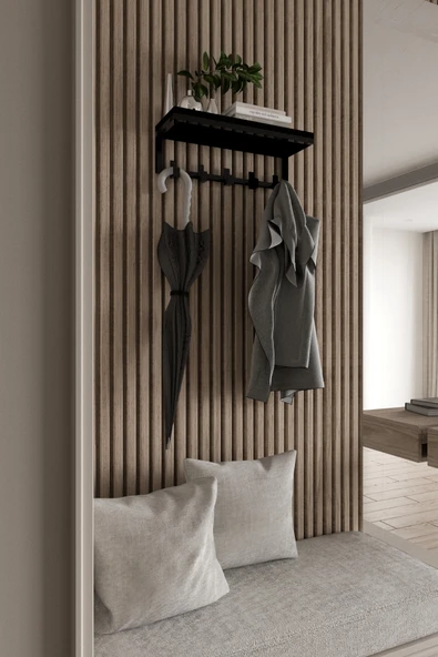 AJU Modern Portmanto Duvar Tipi Askılık ve Raf Ceket Şemsiye Çanta Havlu Elbise Posta Hol Koridor Askısı - Resim 5