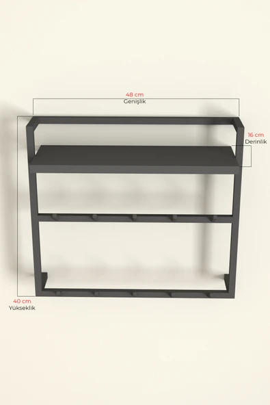 AJU Raflı Duvar Askılığı Portmanto Modern Metal Askılık Hol Koridor Mutfak Banyo Elbise Havlu Askısı - 5
