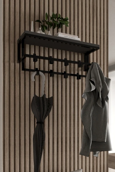 AJU Raflı Metal Duvar Askılığı – Modern Ceket, Mont, Havlu ve Şemsiye Askısı - 2