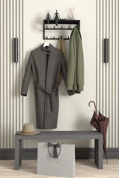 AJU Raflı Duvar Askılığı Portmanto Modern Metal Askılık Hol Koridor Mutfak Banyo Havlu Elbise Askısı - 3