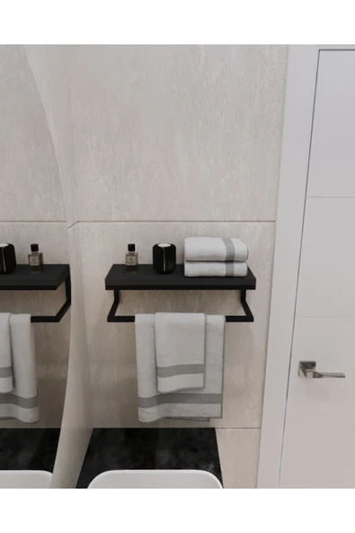 AJU Havluluk Duvara Monte Raf Aksesuarlık Şal Askılığı Banyo Mutfak Düzenleyici Çok Amaçlı Raf Antrasit - 3
