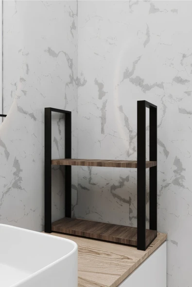 AJU 2 Katlı Duvar ve Tezgah Üzeri Raf Ev Banyo Mutfak Baharatlık, Kitaplık, Metal Çok Amaçlı Düzenleyici - 2