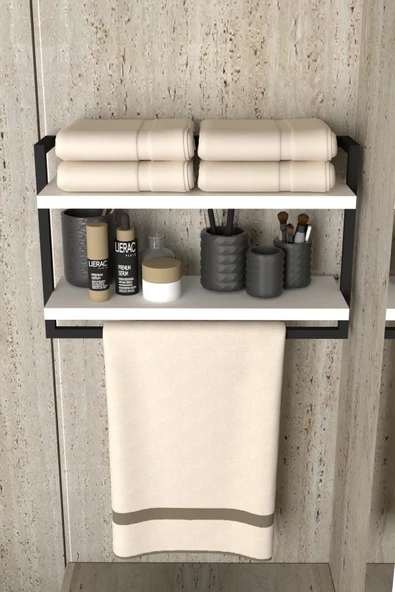 AJU Havluluk 2Katlı Kitaplık Aksesuar Rafı Ev Banyo Mutfak Düzenleyici Duvara Kolay Monte Çok Amaçlı Raf