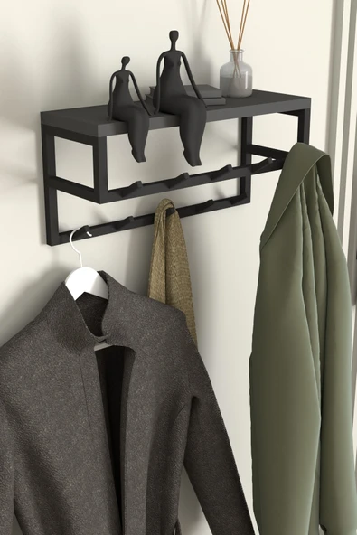 AJU Raflı Duvar Askılığı Portmanto Modern Metal Askılık Hol Koridor Mutfak Banyo Havlu Elbise Askısı