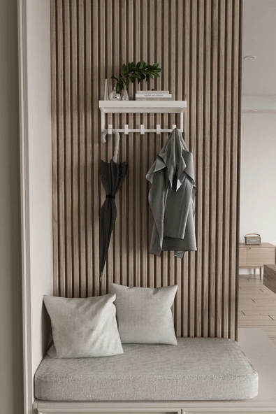 AJU Modern Portmanto Duvar Tipi Askılık ve Raf Ceket Şemsiye Çanta Havlu Elbise Posta Hol Koridor Askısı - Resim 4