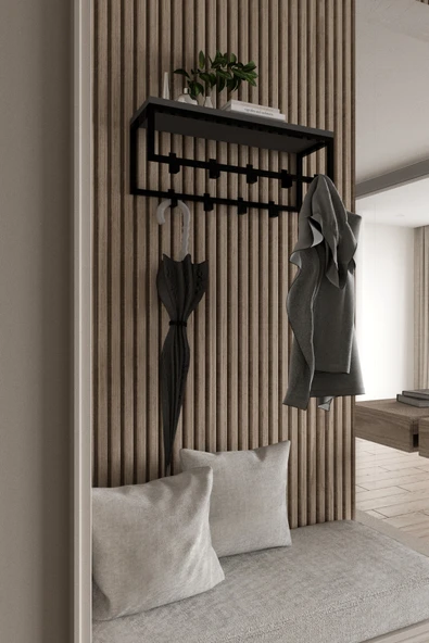 AJU Modern Duvar Askılığı | Raflı Metal Askılık | Dekoratif Giriş ve Antre Düzenleyici - 4