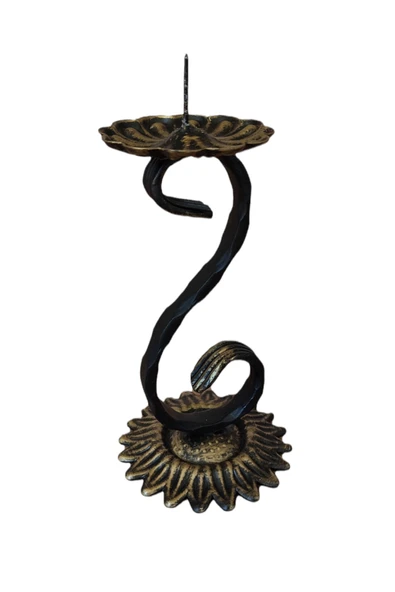 AJU Şamdan Ferforje Mumluk Vintage Retro Dekoratif Ev Bahçe Balkon Ofis Dekorasyonu Eskitme Gold Şamdan. - 2