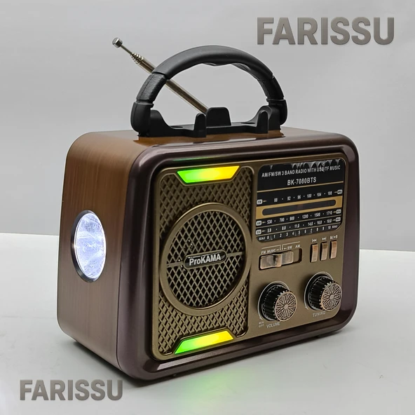 BK-7080BTS Nostaljik Görünümlü, Solar Şarjlı, USB/TF Kart/Bluetooth Müzik Çalar ve Fener - 5