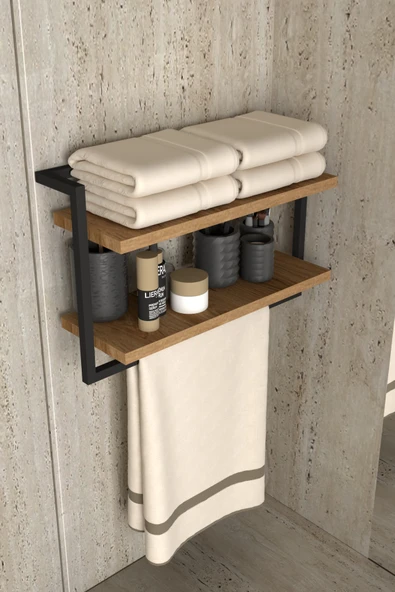 AJU Havluluk 2Katlı Kitaplık Aksesuar Rafı Ev Banyo Mutfak Düzenleyici Duvara Kolay Monte Çok Amaçlı Raf - 2