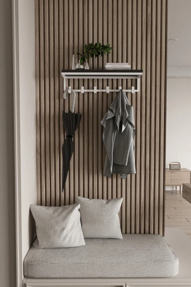 AJU Portmanto Duvar Askısı 6 Kanca Geniş Askılık Elbise Palto Şemsiye Askısı Banyo Mutfak Ev Askılığı - 4