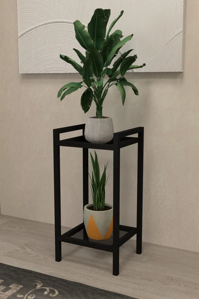 AJU Saksılık Çiçeklik 2 Katlı Metal Saksı Standı Ev Bahçe Balkon Düzenleyici Çok Amaçlı Dekoratif Raf - 4