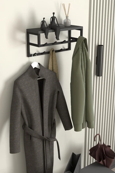 AJU Raflı Duvar Askılığı Portmanto Modern Metal Askılık Hol Koridor Mutfak Banyo Havlu Elbise Askısı - 2