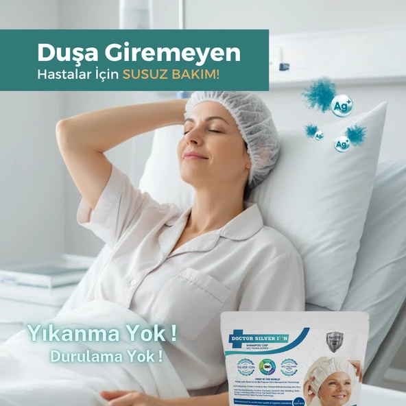 Gümüş İyonlu Saç Yıkama Bonesi 4'lü , Durulama Gerektirmez , Hasta Ve Yatalak Bakım - Resim 3