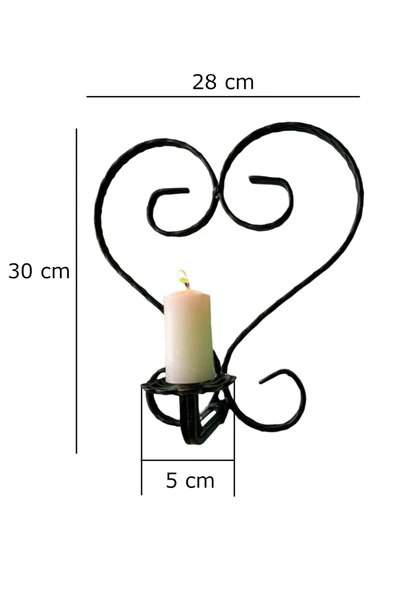 AJU Mumluk Ferforje Aplik Şamdan Dekoratif Duvar Monte Metal Ev Bahçe Balkon Ofis Dekorasyonu ( Siyah ) - 4