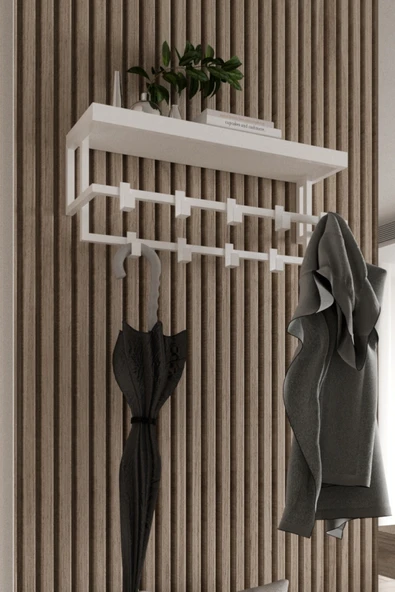 AJU Raflı Metal Duvar Askılığı – Modern Ceket, Mont, Havlu ve Şemsiye Askısı - 2