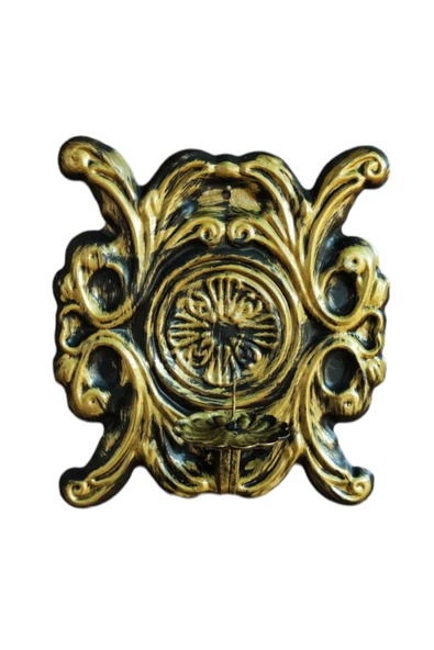 AJU Mumluk Şamdan Duvar Aplik Ev Bahçe Balkon Ofis Dekorasyonu Özel Tasarım Hediye 25x23cm Eskitme Gold. - 3