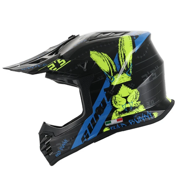 SWAY - FS-618 BUNNY CROSS KASK - PARLAK SİYAH MAVİ YEŞİL - XLARGE BEDEN