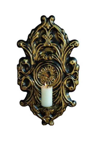 AJU Mumluk Şamdan Duvar Aplik Ev Bahçe Balkon Ofis Dekorasyonu Özel Tasarım Hediye 40x23cm Eskitme Gold.