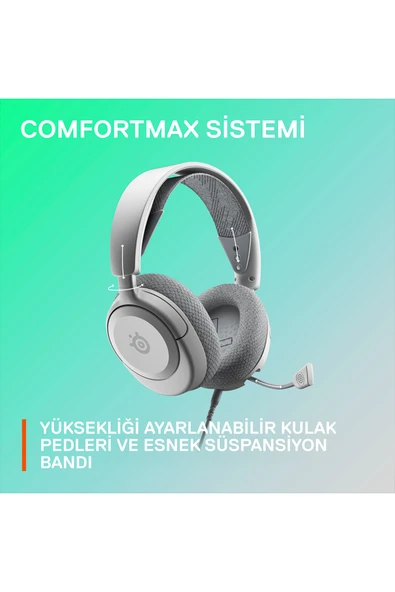 (OUTLET) SteelSeries Arctis Nova 1 White Mikrofonlu Beyaz Kablolu Gaming (OYUNCU) Kulaklık - Resim 6