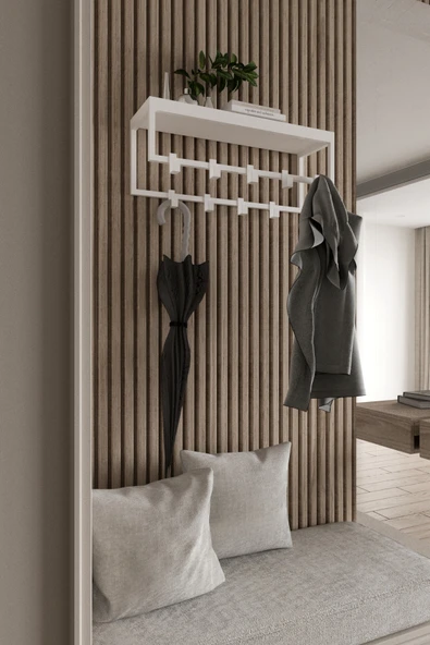 AJU Modern Duvar Askılığı | Raflı Metal Askılık | Dekoratif Giriş ve Antre Düzenleyici - 4