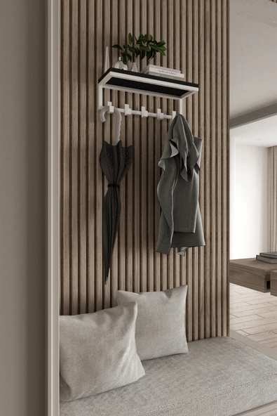 AJU Modern Portmanto Duvar Tipi Askılık ve Raf Ceket Şemsiye Çanta Havlu Elbise Posta Hol Koridor Askısı - 5