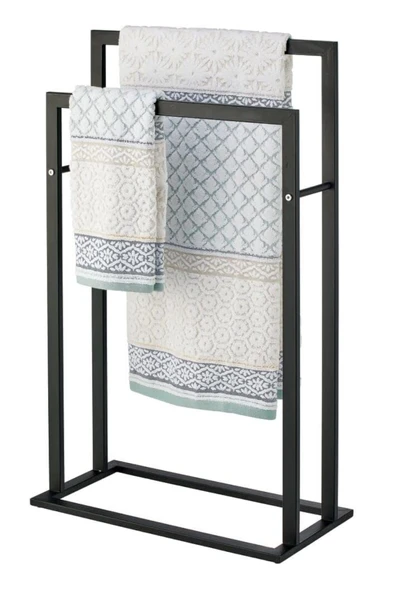 AJU Ayaklı Havluluk Metal Uzun Boylu 2 Katlı Bağlantısız Taşınabilir Banyo Havuz Kolay Kurulum Mat Siyah